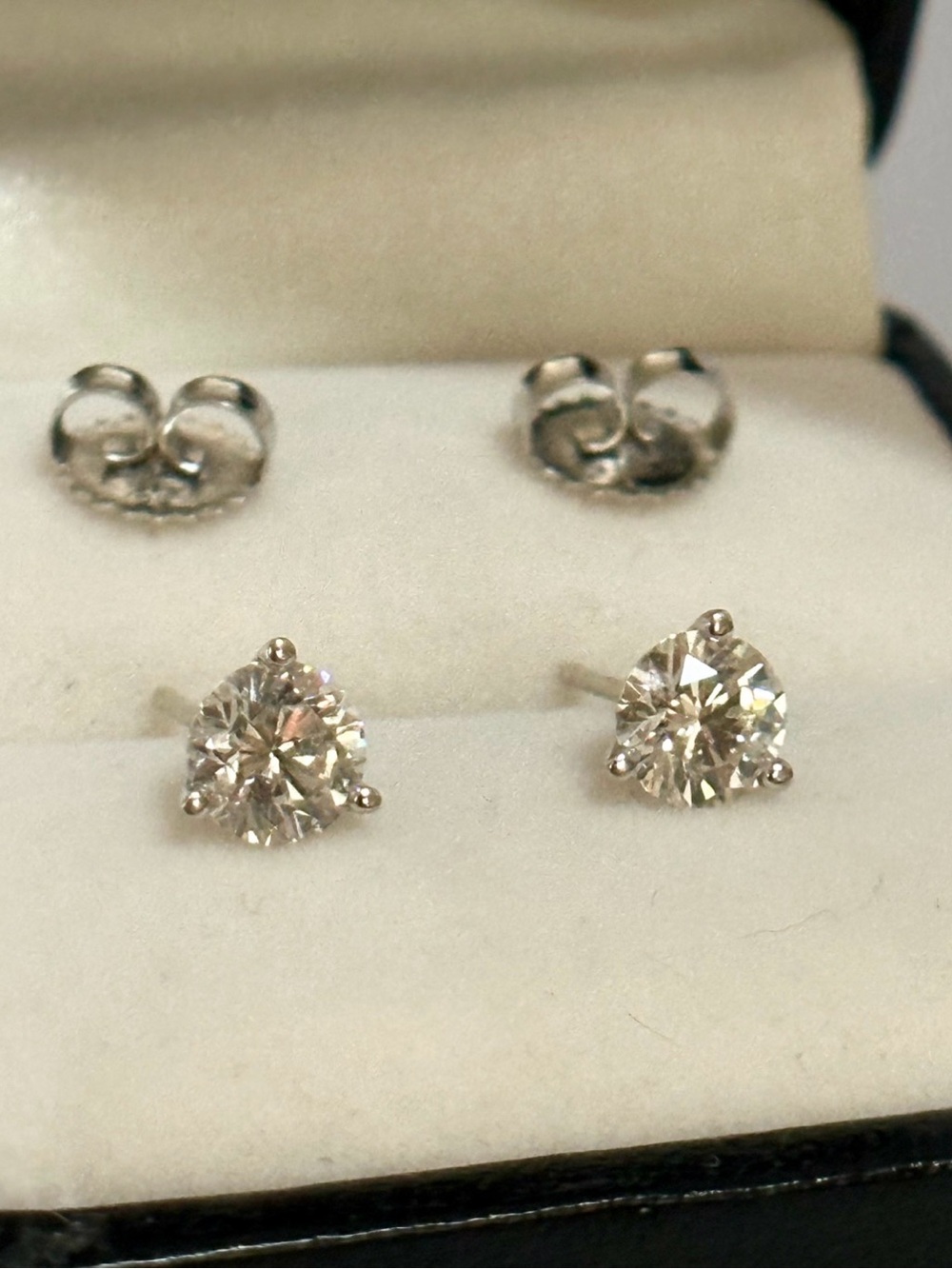 Solid 14K NATURAL 1.00CTW Round Cut Diamond Solitaire Stud 3-Prong Earrings